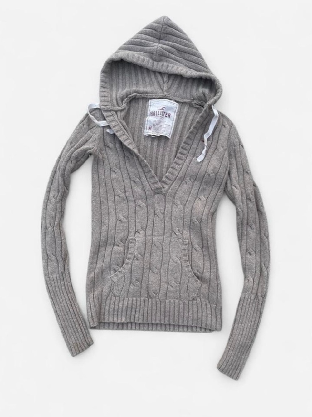 Y2k Hollister Tan Cable Knit Hooded Sweater - Picture 4 of 5